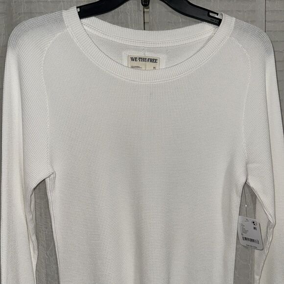 free people M Easy Does It White Crewneck Waffle Knit Long Sleeve Thermal - Picture 12 of 16